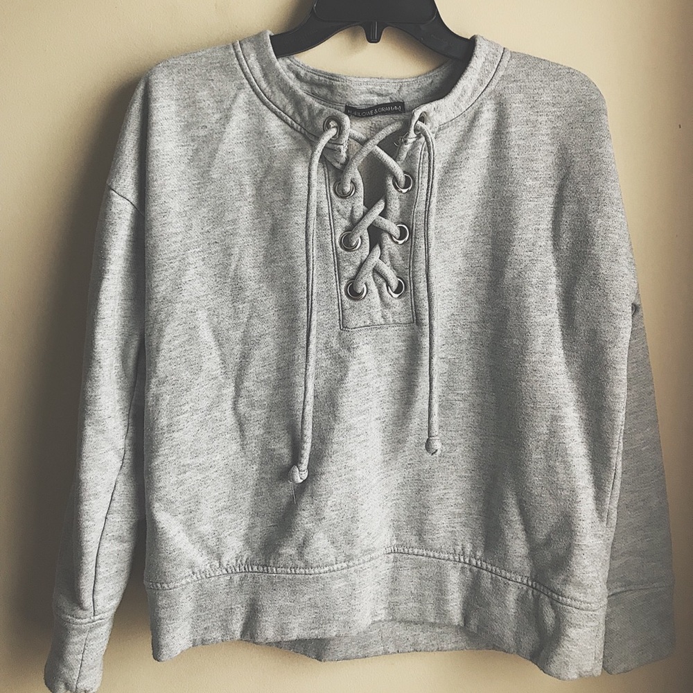 Harlowe & Graham Gray Lace Up Sweatshirt
